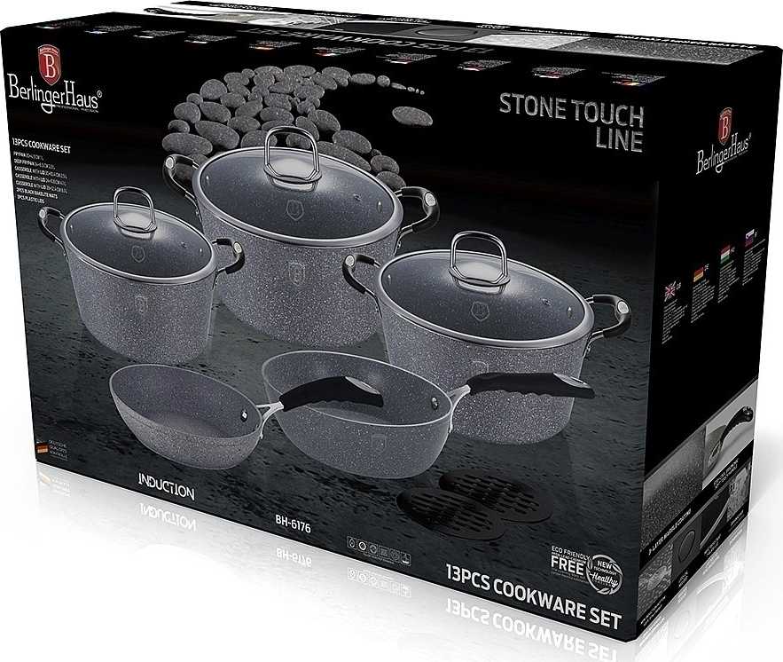 Berlingerhaus Sada nádobí s mramorovým povrchem 13 ks Gray Stone Touch Line