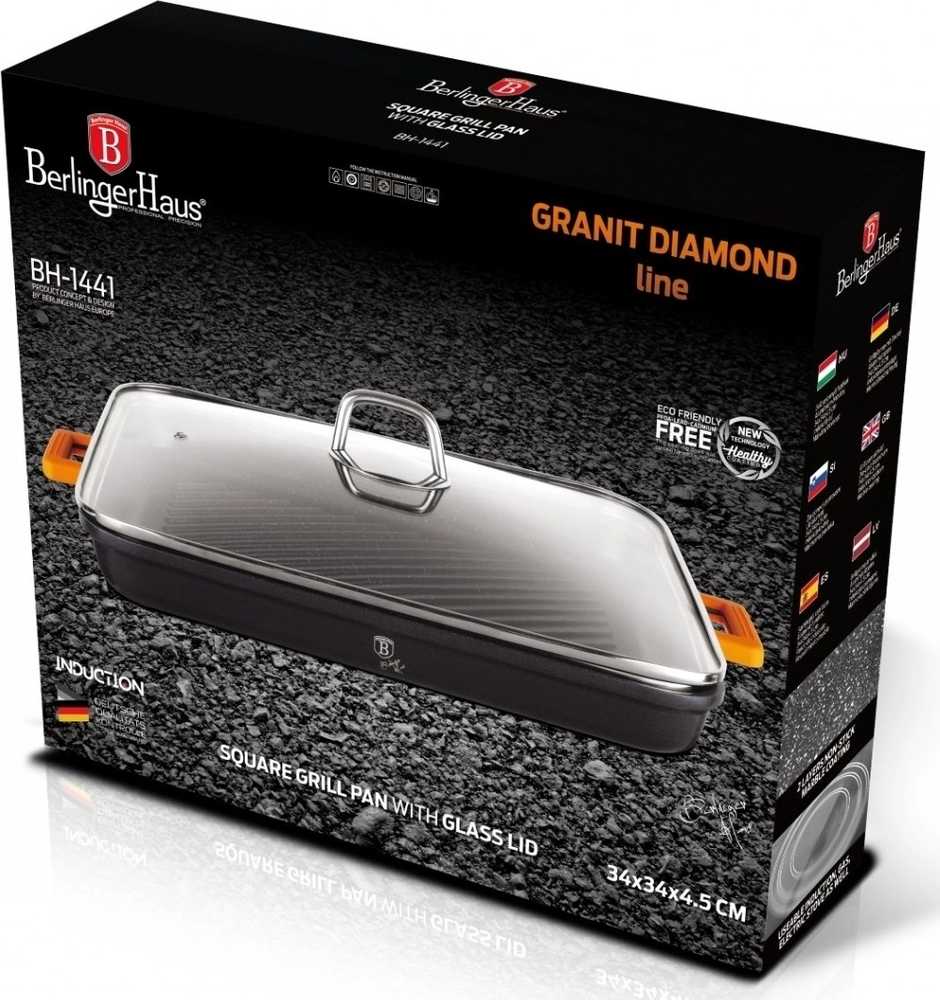 Berlingerhaus Pánev grilovací s poklicí 34 cm Granit Diamond Line 