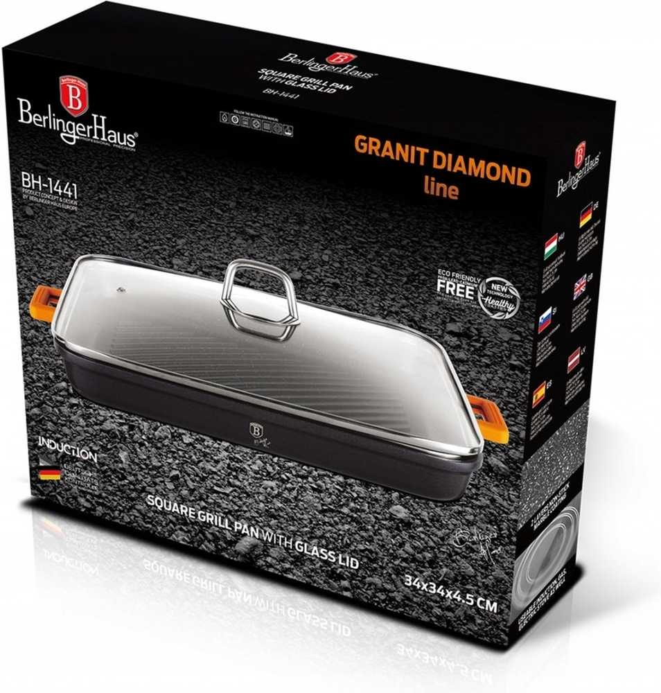 Berlingerhaus Pánev grilovací s poklicí 34 cm Granit Diamond Line 