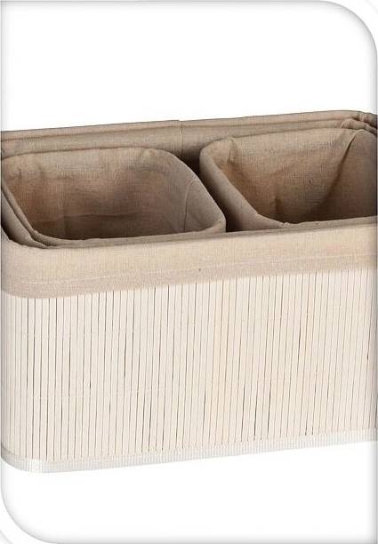 Excellent Úložné košíky sada 4 ks bambus / textil bílá 