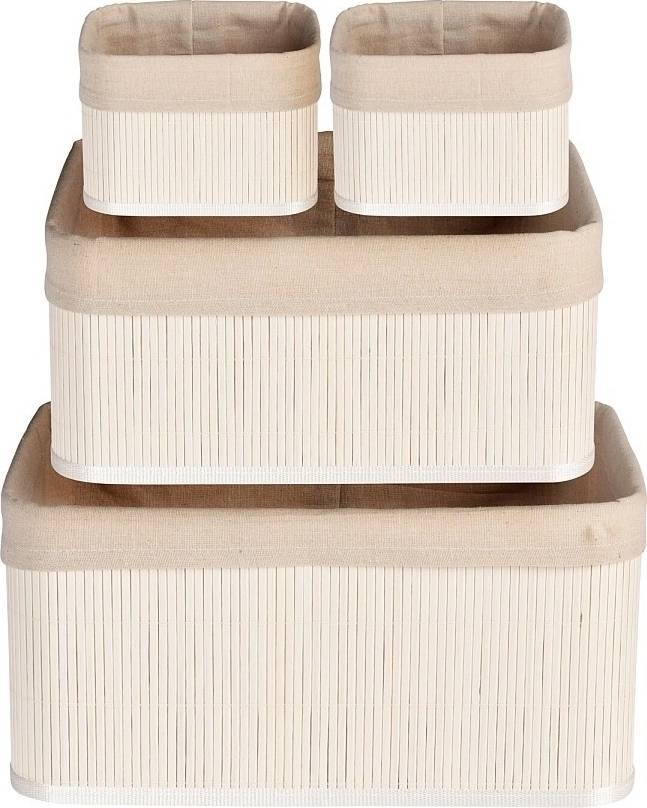 Excellent Úložné košíky sada 4 ks bambus / textil bílá 
