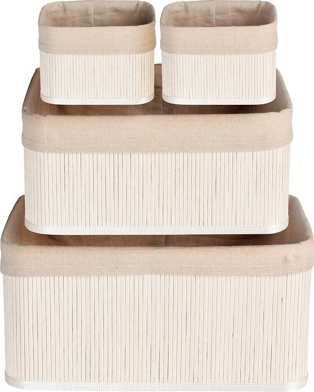 Excellent Úložné košíky sada 4 ks bambus / textil bílá 