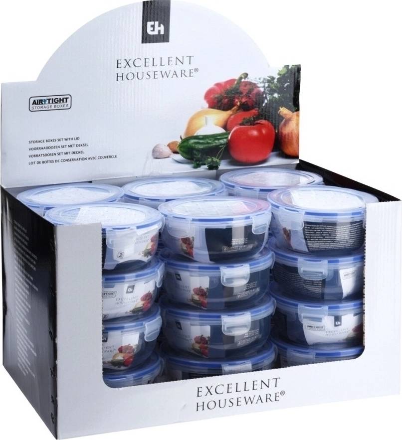 Excellent Dóza na potraviny s klip víčkem sada 3 ks kulaté 