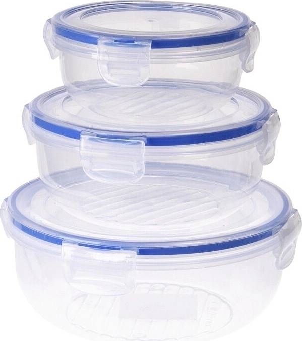 Excellent Dóza na potraviny s klip víčkem sada 3 ks kulaté 