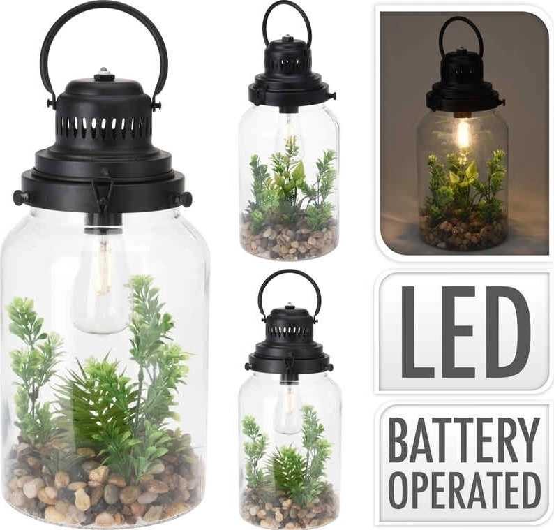 Progarden Lucerna s LED žárovkou a umělou rostlinou 