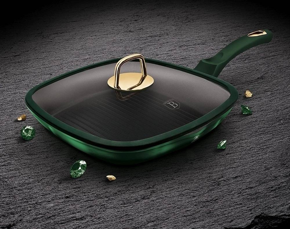 Berlingerhaus Pánev grilovací s poklicí a titanovým povrchem 28 cm Emerald Collection 