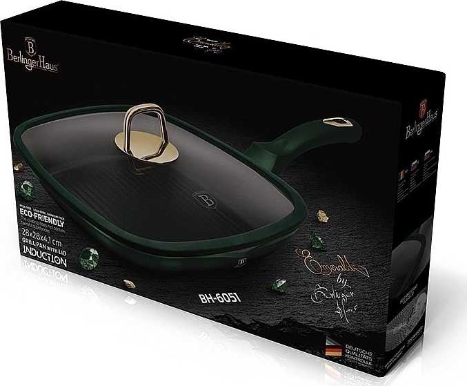 Berlingerhaus Pánev grilovací s poklicí a titanovým povrchem 28 cm Emerald Collection