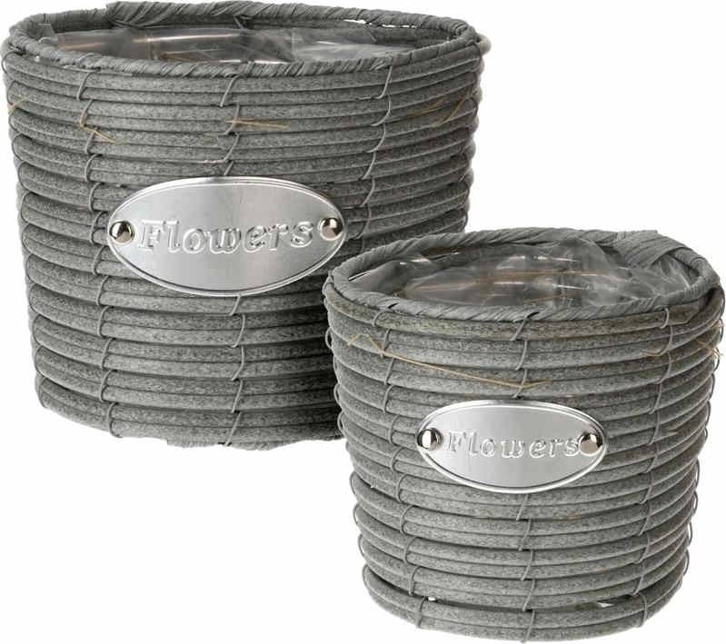 Progarden Květináč proutěný sada 2 ks FLOWERS GARDEN 19 / 16 cm šedá