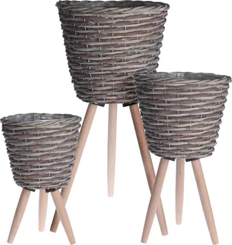 Progarden Květináč pletený na dřevěných nohách sada 3 ks 