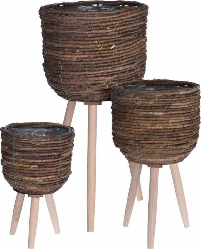 Progarden Květináč pletený na dřevěných nohách sada 3 ks hnědá