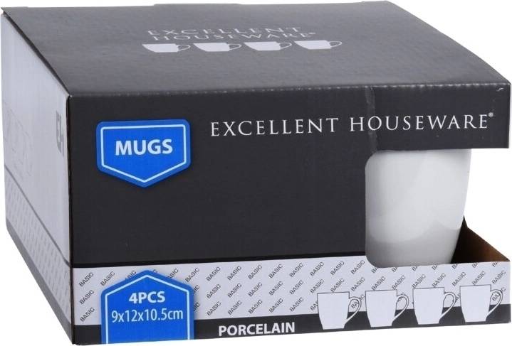 Excellent Hrnek porcelánový sada 4 ks bílá 380 ml 