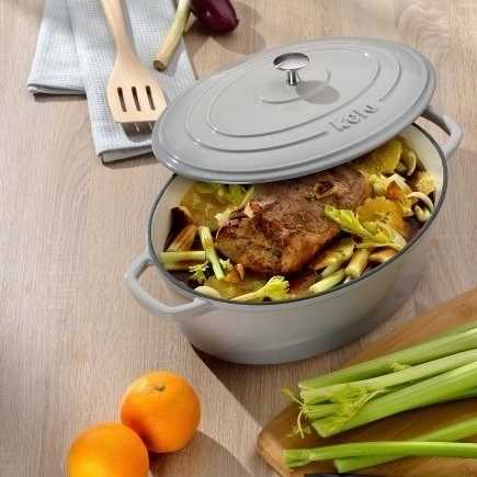 Kela Pekáč litinový oválný s poklicí Calido 35x26 cm světle šedá