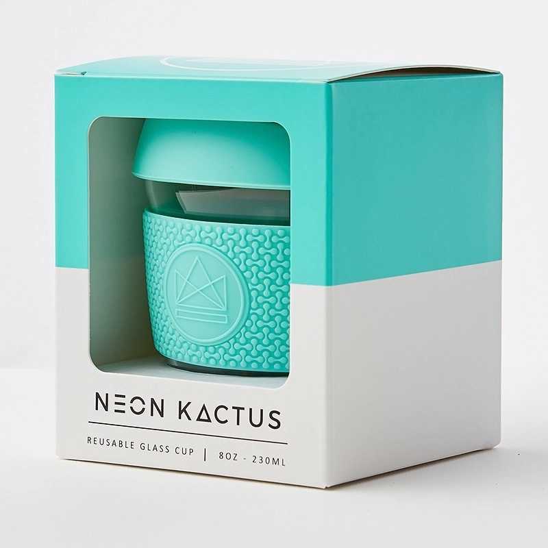 Neon Kactus Skleněný hrnek na kávu, S, 230 ml tyrkysový