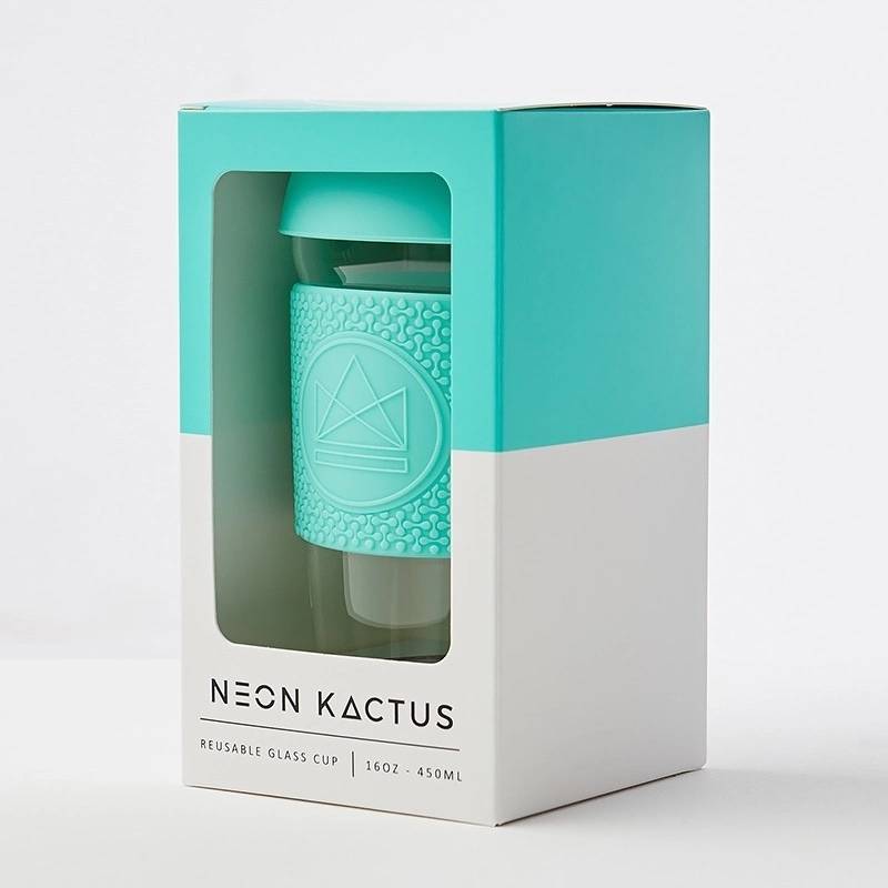 Neon Kactus Skleněný hrnek na kávu, L, 450 ml tyrkysový