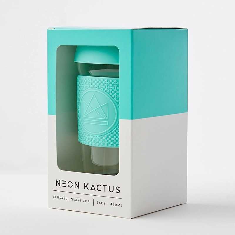 Neon Kactus Skleněný hrnek na kávu, L, 450 ml tyrkysový