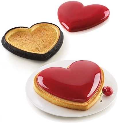 Silikomart Sada na pečení dortu s vykrajovátkem Srdce  Silikomart Kit Tarte Mon Amour