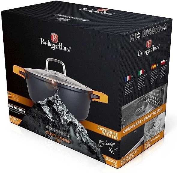 Berlingerhaus Kastrol s mramorovým povrchem a poklicí 30 cm Granit Diamond Line