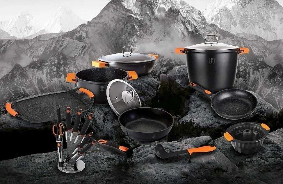 Berlingerhaus Kastrol s mramorovým povrchem a poklicí 30 cm Granit Diamond Line