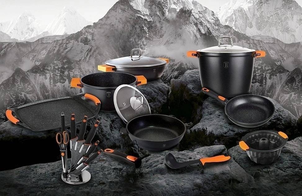 Berlingerhaus Hrnec s mramorovým povrchem a poklicí 28 cm Granit Diamond Line