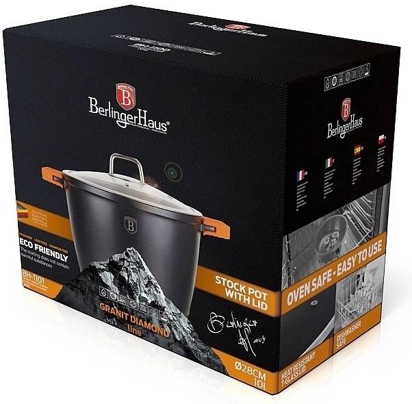 Berlingerhaus Hrnec s mramorovým povrchem a poklicí 28 cm Granit Diamond Line