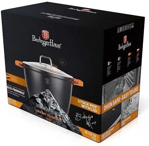 Berlingerhaus Hrnec s mramorovým povrchem a poklicí 28 cm Granit Diamond Line