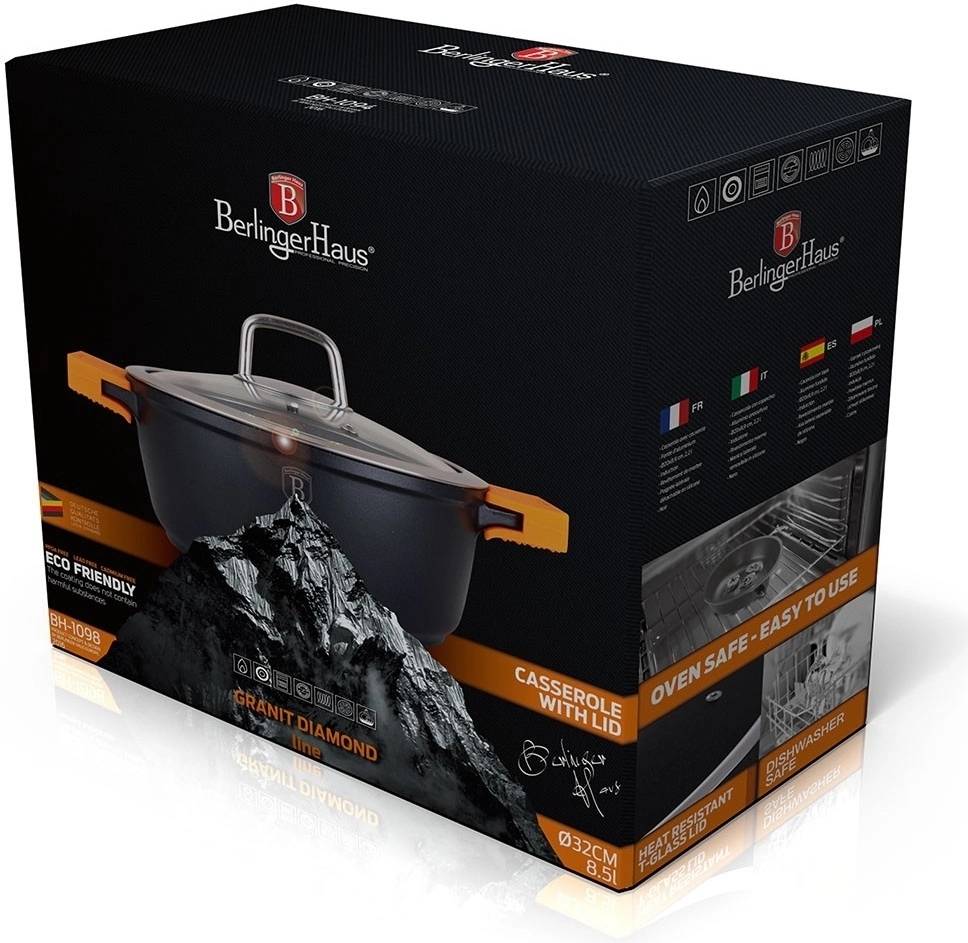 Berlingerhaus Kastrol s mramorovým povrchem a poklicí 36 cm Granit Diamond Line