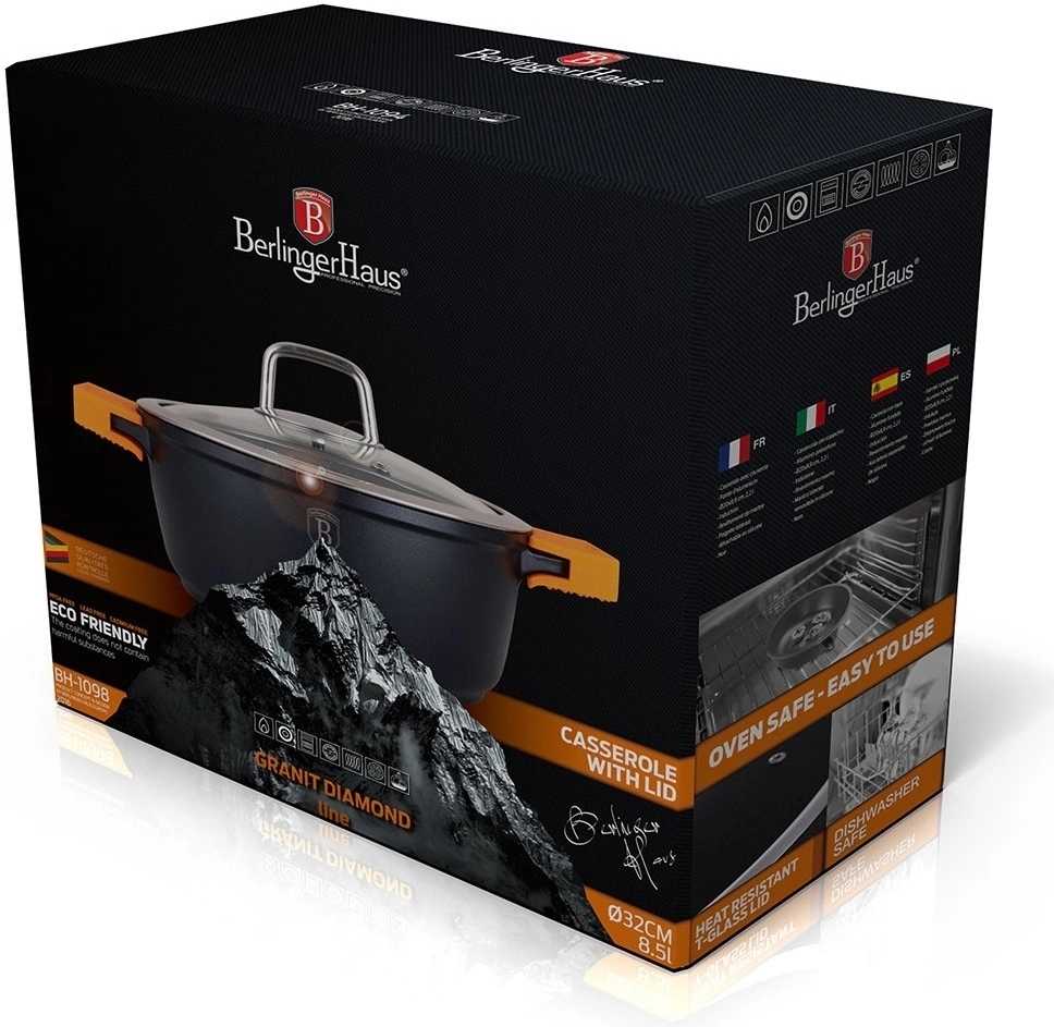 Berlingerhaus Kastrol s mramorovým povrchem a poklicí 36 cm Granit Diamond Line