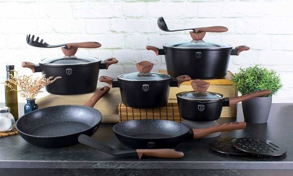 Berlingerhaus Sada nádobí s mramorovým povrchem 15 ks EBONY Line Rosewood