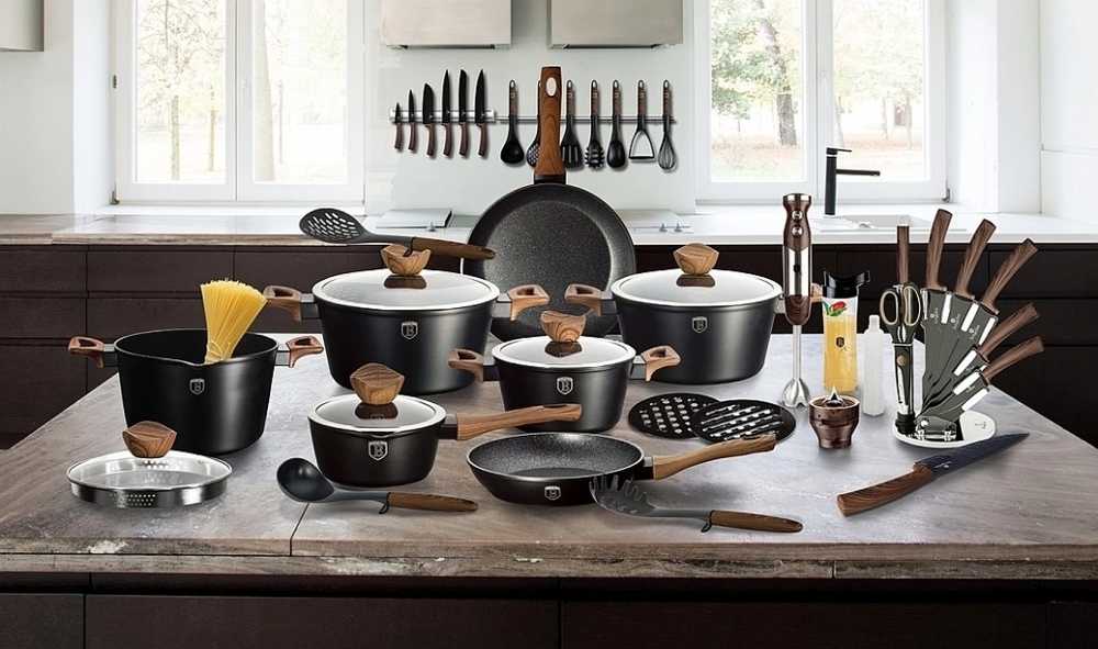 Berlingerhaus Sada nádobí s mramorovým povrchem 15 ks EBONY Line Rosewood