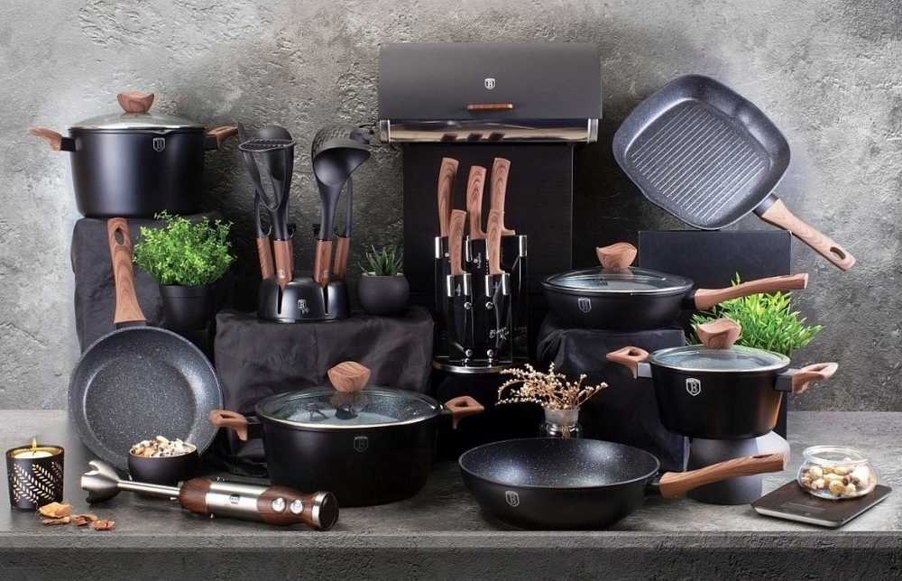 Berlingerhaus Sada nádobí s mramorovým povrchem 15 ks EBONY Line Rosewood