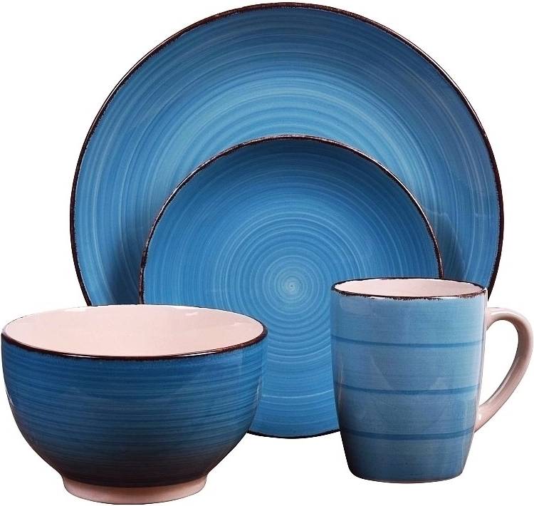Excellent Jídelní sada talířů VALENCIA kamenina 16 ks modrá