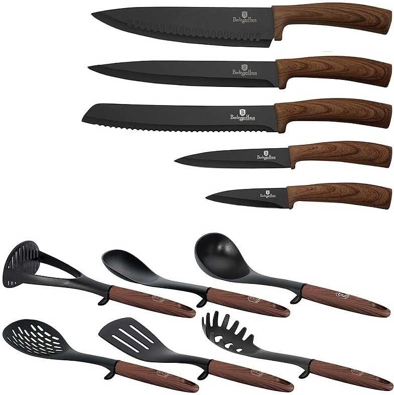 Berlingerhaus Sada nožů a kuchyňského náčiní ve stojanu 12 ks Ebony Line Rosewood
