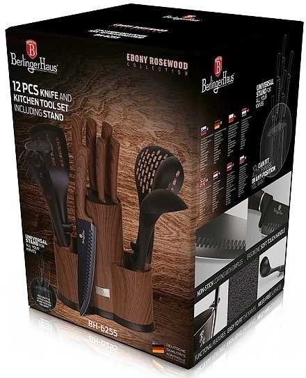 Berlingerhaus Sada nožů a kuchyňského náčiní ve stojanu 12 ks Ebony Line Rosewood