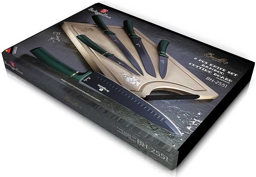 Berlingerhaus Sada nožů s nepřilnavým povrchem + prkénko 6 ks Emerald Collection