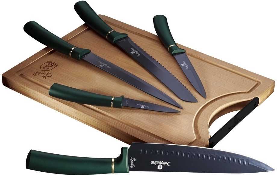 Berlingerhaus Sada nožů s nepřilnavým povrchem + prkénko 6 ks Emerald Collection