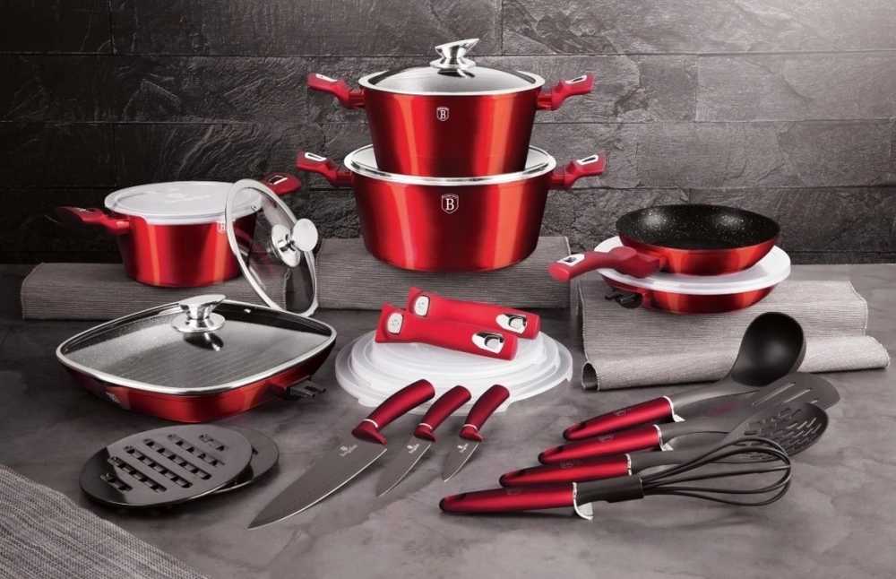 Berlingerhaus Sada nádobí s mramorovým povrchem 24 ks Burgundy Metallic Line