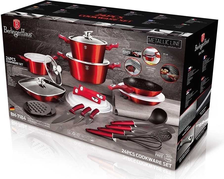 Berlingerhaus Sada nádobí s mramorovým povrchem 24 ks Burgundy Metallic Line