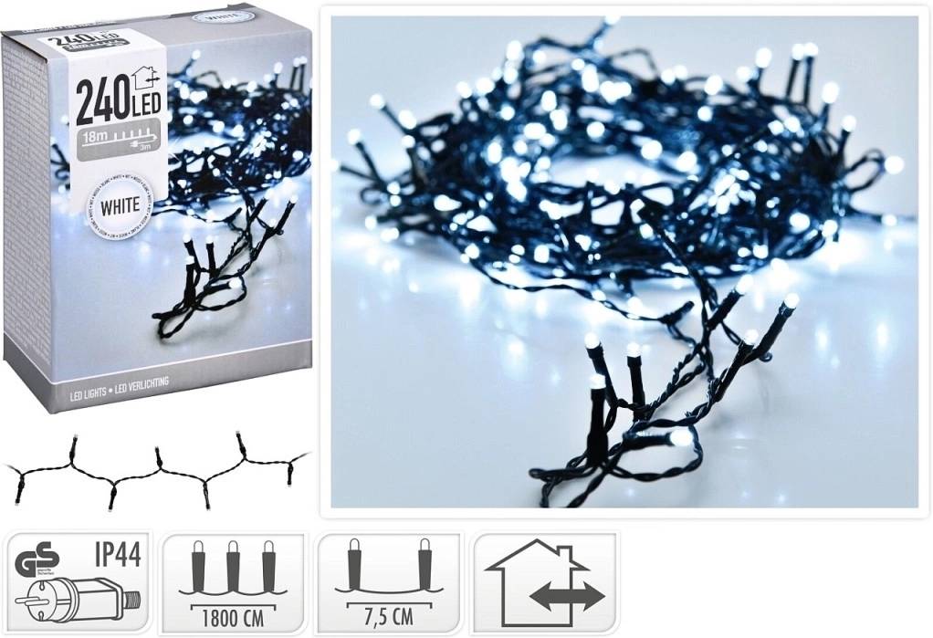 Homestyling Vánoční světelný řetěz studená bílá 240 LED / 18 m