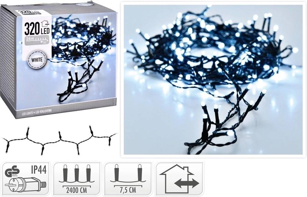 Homestyling Vánoční světelný řetěz studená bílá 320 LED / 24 m