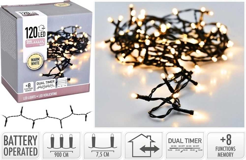 Homestyling Vánoční světelný řetěz teplá bílá 120 LED / 9 m