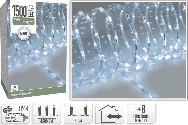 Homestyling Vánoční světelný řetěz studená bílá 1500 LED / 45 m