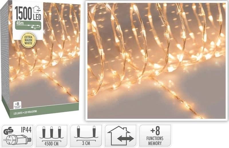Homestyling Vánoční světelný řetěz teplá bílá 1500 LED / 45 m