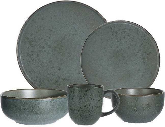 Excellent Jídelní sada talířů STONE kamenina 30 ks zelená