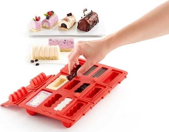 Lékué Set na zmrzlinové dezerty Mini Buche půlkulaté, červený