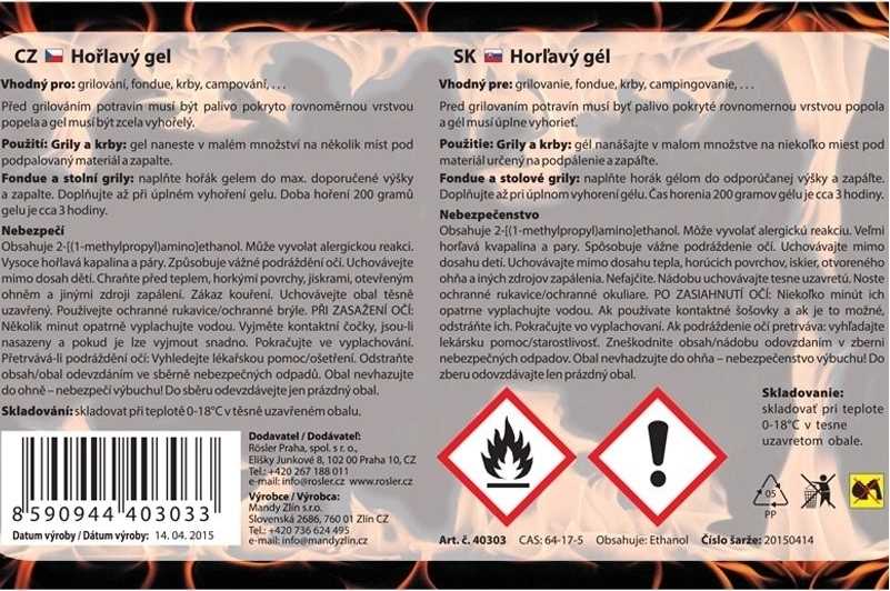 Mandy Hořlavý gel - plech