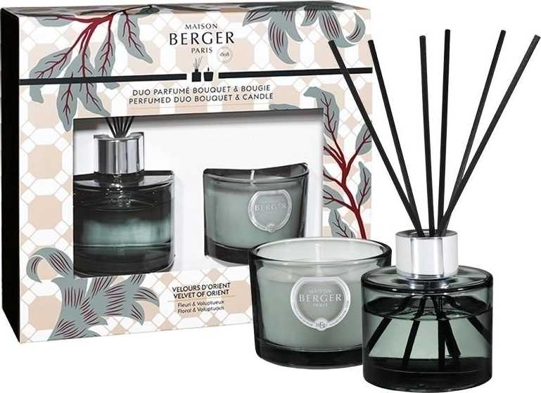 Maison Berger Paris Dárková sada Duo Mini Adagio: aroma Difuzér s náplní 80 ml + vonná svíčka 80 g, Samet z Orientu