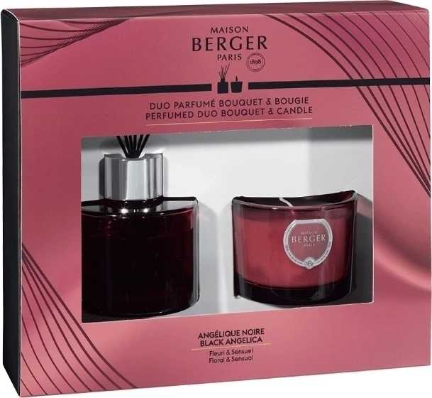 Maison Berger Paris Dárková sada Duo Mini Duality: aroma difuzér s náplní 80 ml + svíčka 80 g, Černá Angelika