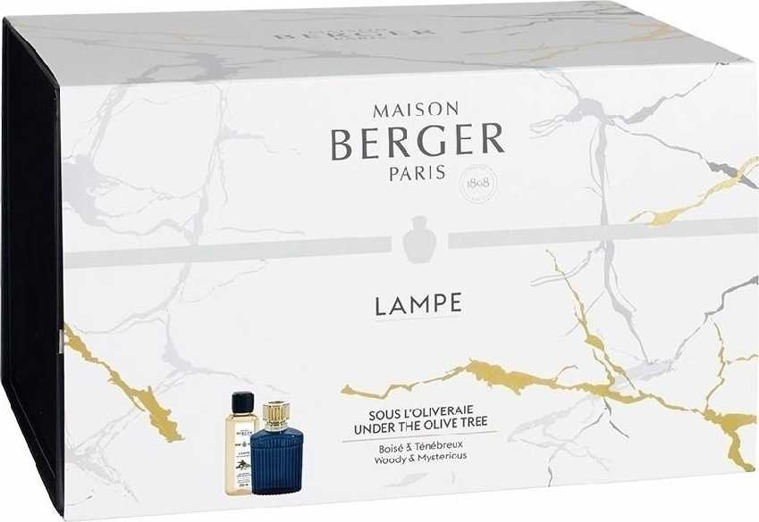Maison Berger Paris Dárková sada: katalytická lampa Alpha, královská modř + Pod olivovníky, 250 ml