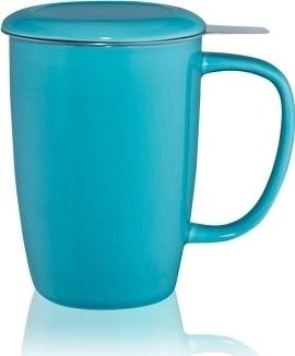 Kusmi Tea Vysoký hrnek na čaj T.TOTEM s nerezovým sítkem, 0,44 l, tyrkysový