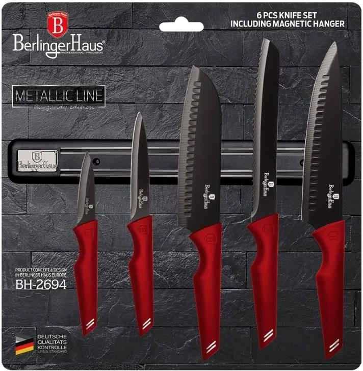 Berlingerhaus Sada nožů s magnetickým držákem 6 ks Burgundy Metallic Line BH-2694